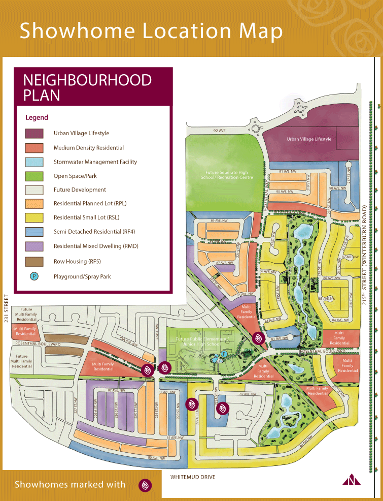Map of showhomes locations in Rosenthal community